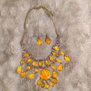 NWOT Set of Yellow Citrine Necklace and Earrings ( Statement Set)